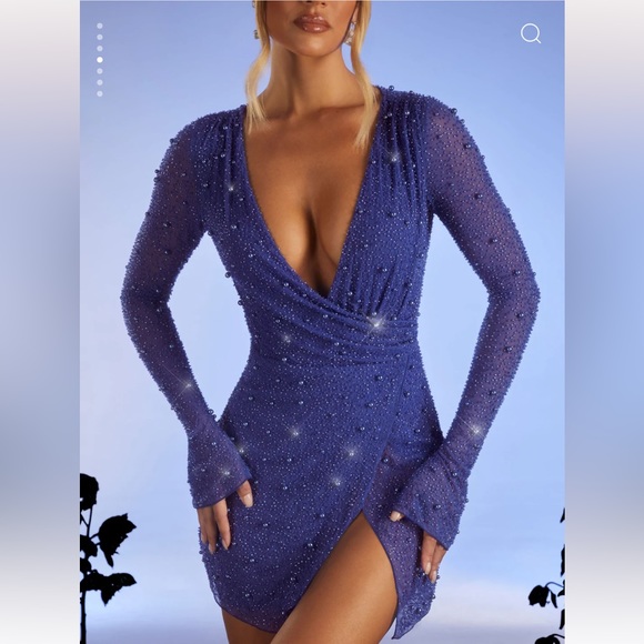 Oh Polly Dresses & Skirts - Embellished Wrap Over A-Line Mini Dress in Dark Blue